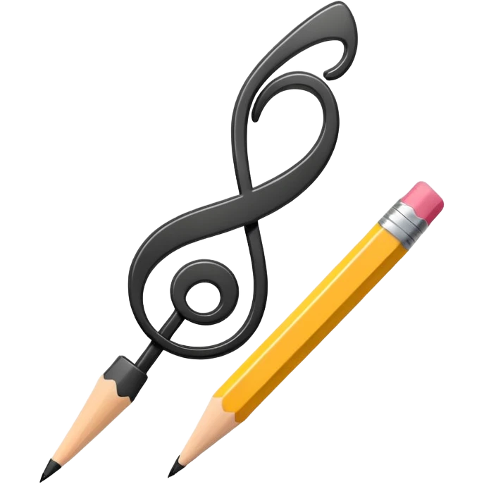 Minimalistic flat vector icon, iOS style, thin black contour on white background. Musical note with a pencil crossing it. Clean, no text, no shadows emoji