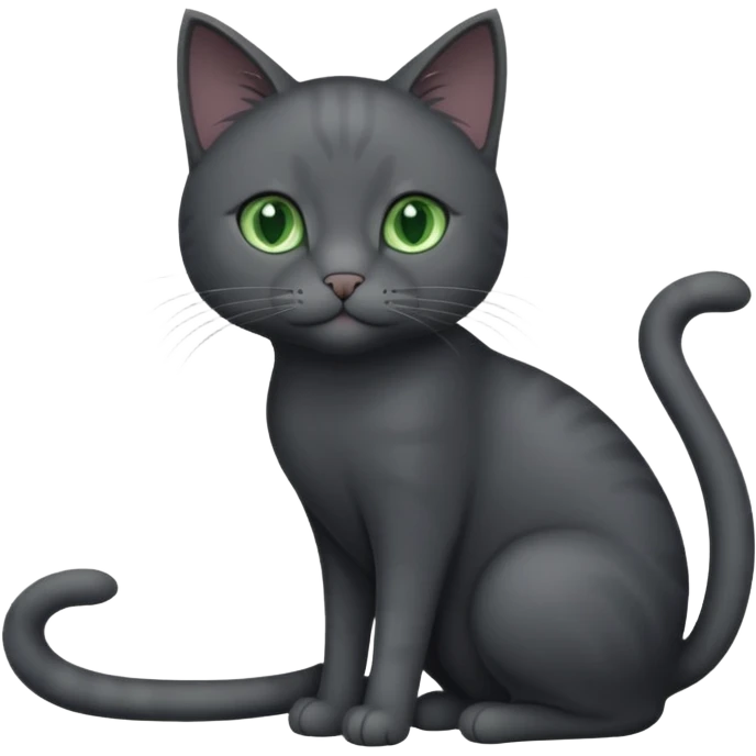 full body solid dark grey cat with green eyes, white paws and white whiskers emoji
