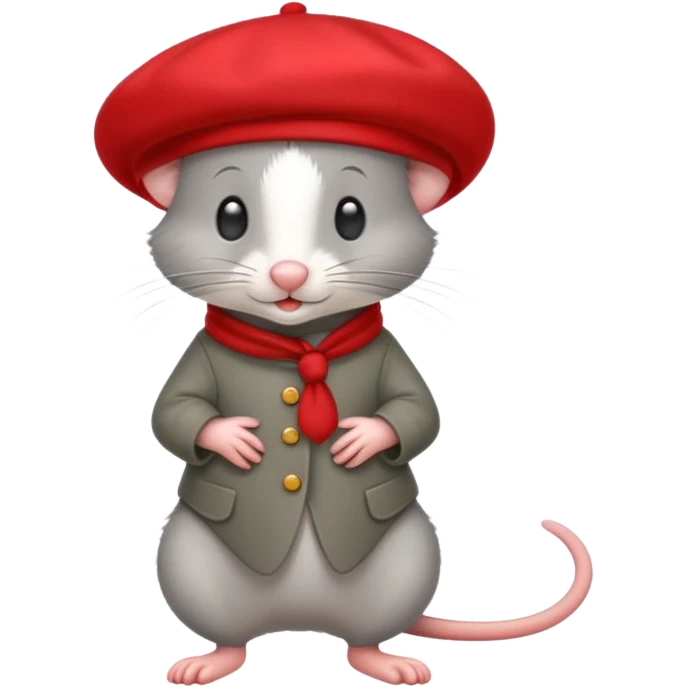 A cute mouse emoji, full-length, side view, wearing a stylish red beret. emoji