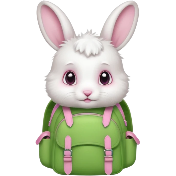 babywhite rabbit wear green backpack emoji