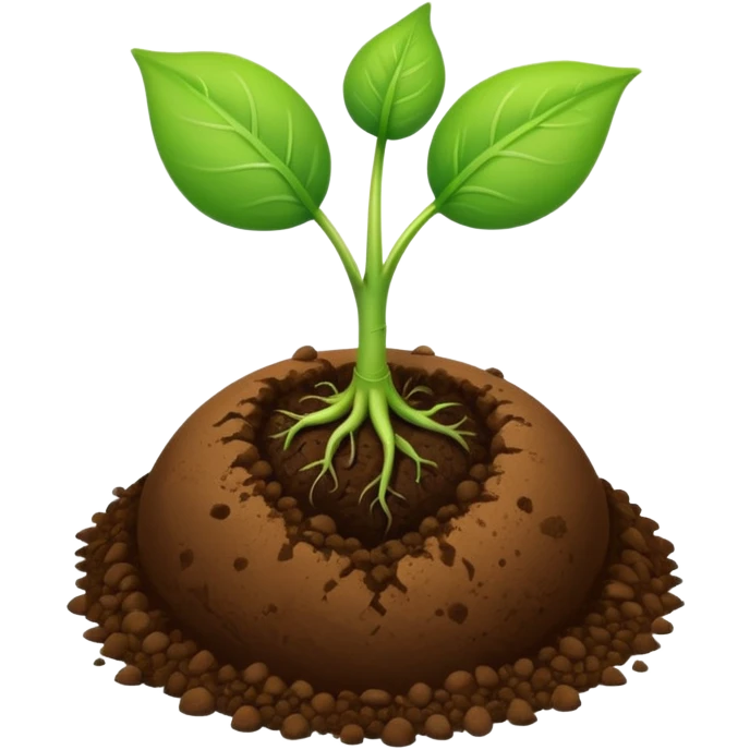 a green sprout with two leaves and a thin stem, growing from a round brown soil ball  emoji