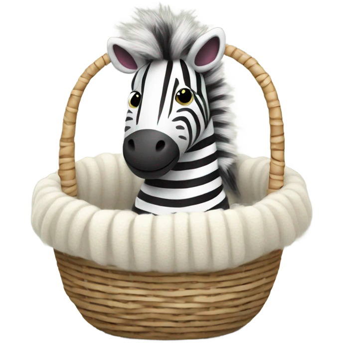 Cozy zebra in basket of soft wool emoji