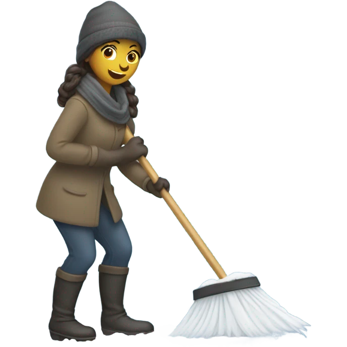 Woman sweeping snow with broom emoji