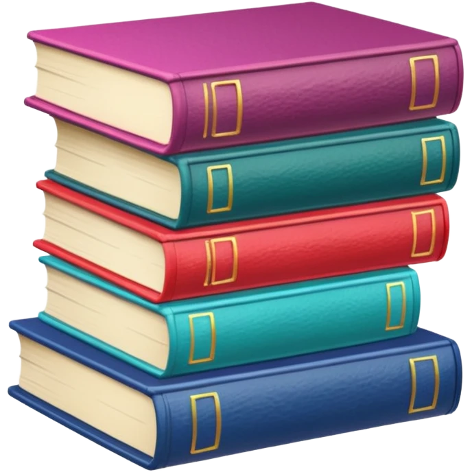 A stack of whimsical style hardcover books, isolated, 2D render, 8k emoji