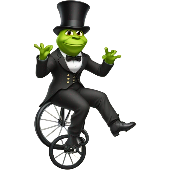Shreck on a unicycle with a top hat emoji