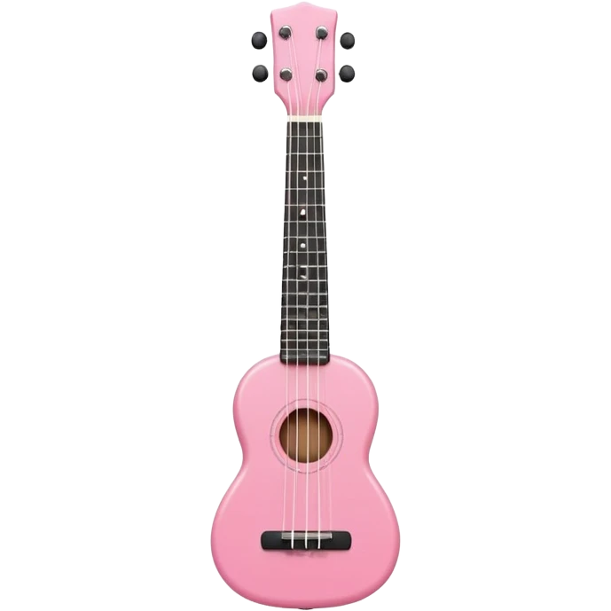 Minimalistic flat vector icon, iOS style, thin black contour on white background. Small pink ukulele with four strings. Clean, modern, no text, no shadows emoji