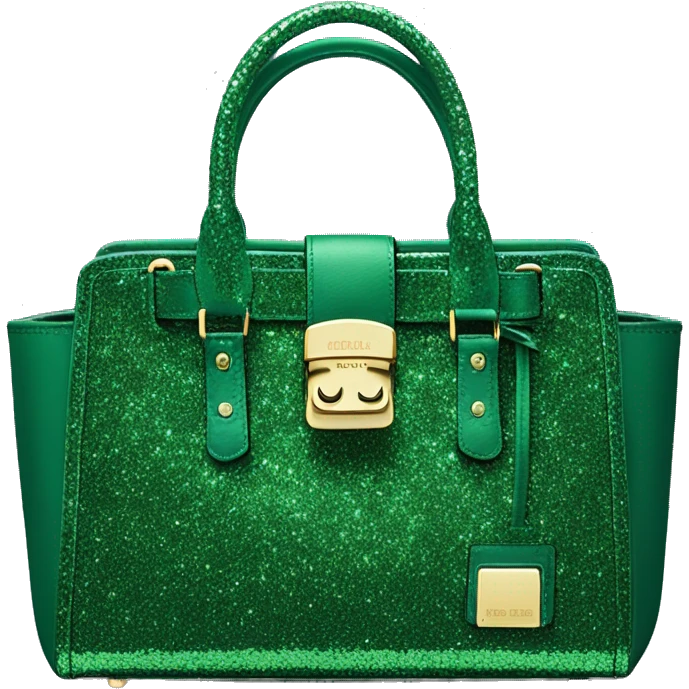Realistic isolated emerald green glitter michaesl kors satchel purse.  emoji