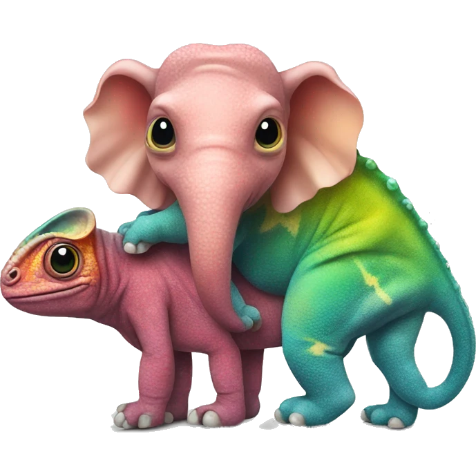 A multicoloured chameleon and an elephant emoji
