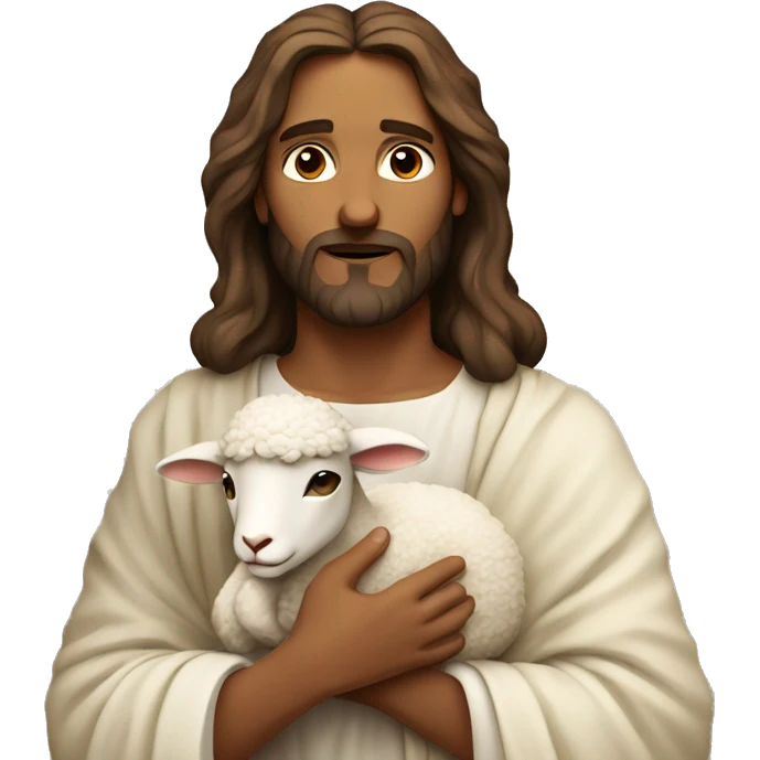 Jesus holding a lamb gently in his arms with a serene expression emoji