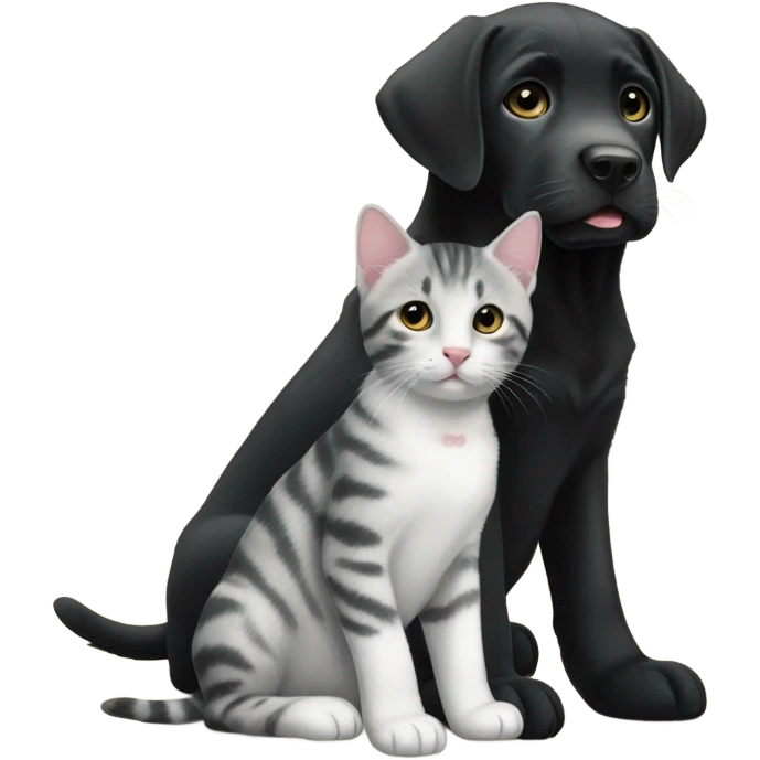 Black lab with grey tabby kitten with white legs emoji