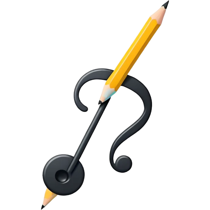 Minimalistic flat vector icon, iOS style, thin black contour on white background. Musical note with a pencil crossing it. Clean, no text, no shadows emoji