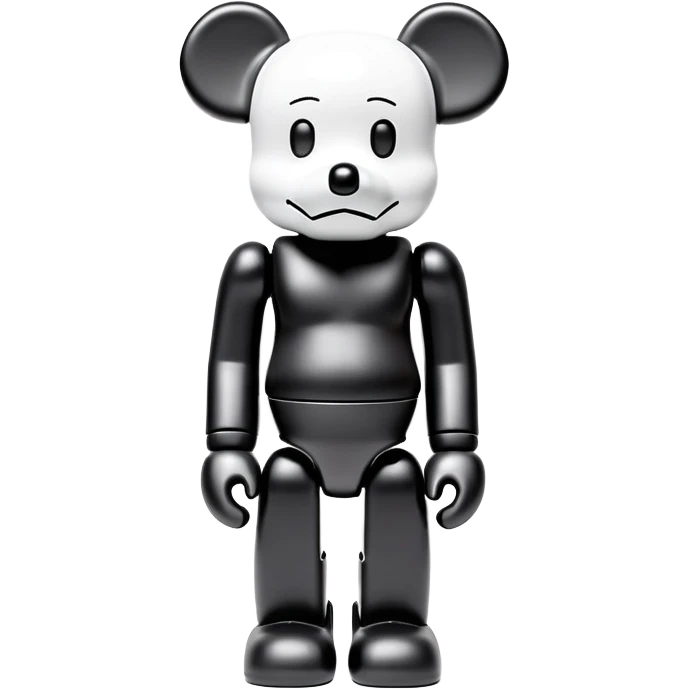 Bearbrick figure with signature KAWS X eyes, simplified toy bear shape with articulated limbs emoji