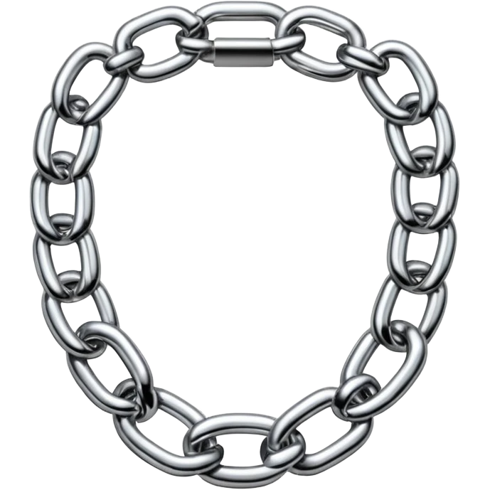 A thick luxury chain emoji made of liquid silver chrome, smooth rounded links, glossy metallic reflections, heavy swag aesthetic, minimalistic iOS emoji style, centered, clean white background emoji