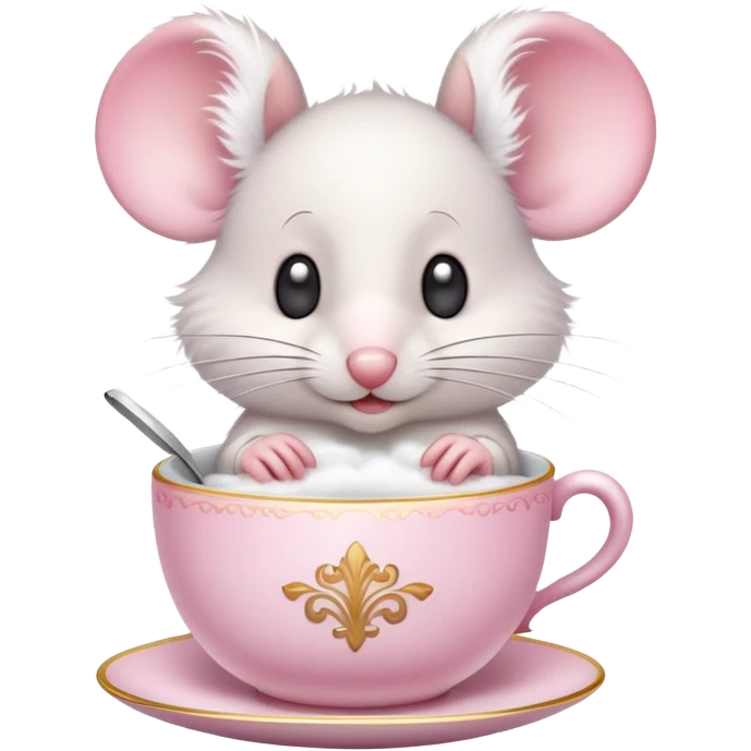 Cute cartoon mouse holding a teacup with steam rising emoji