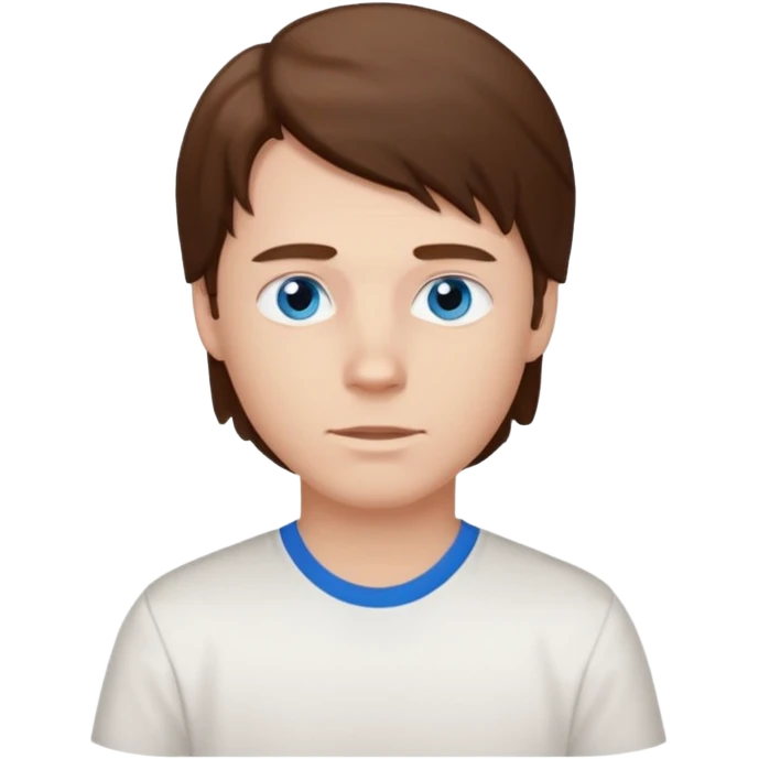 White boy with blue eyes and brown semi long hair with a White shirt emoji
