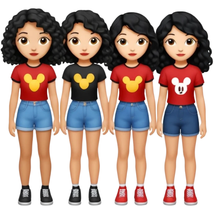 Haz algo relaciono con Disney donde haya quatre chicas con el tono de piel carne, una con el pelo rizado largo, una con el pelo muy corto negro, una con el cabello ondulado mediano y la otra con el pelo negro largo emoji
