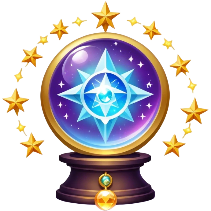 A vibrant, mystical icon symbolizing fortune telling and esotericism. Include elements like a crystal ball, tarot cards, stars, and mystical symbols with a glowing, ethereal feel. The design should be colorful, eye-catching, and evoke a sense of magic and mystery. emoji
