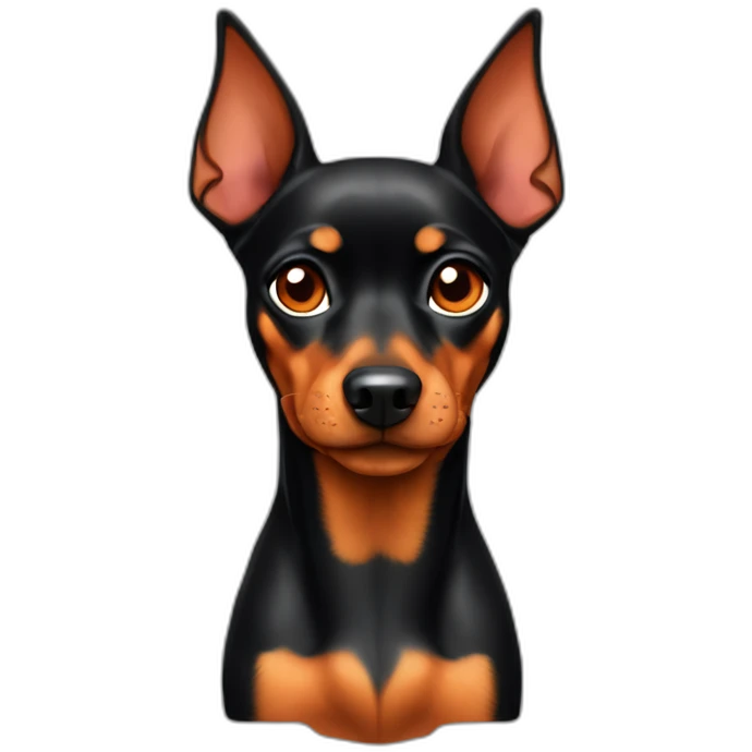 Pinscher dog, 18 years old, black and fire colour without a left eye  emoji