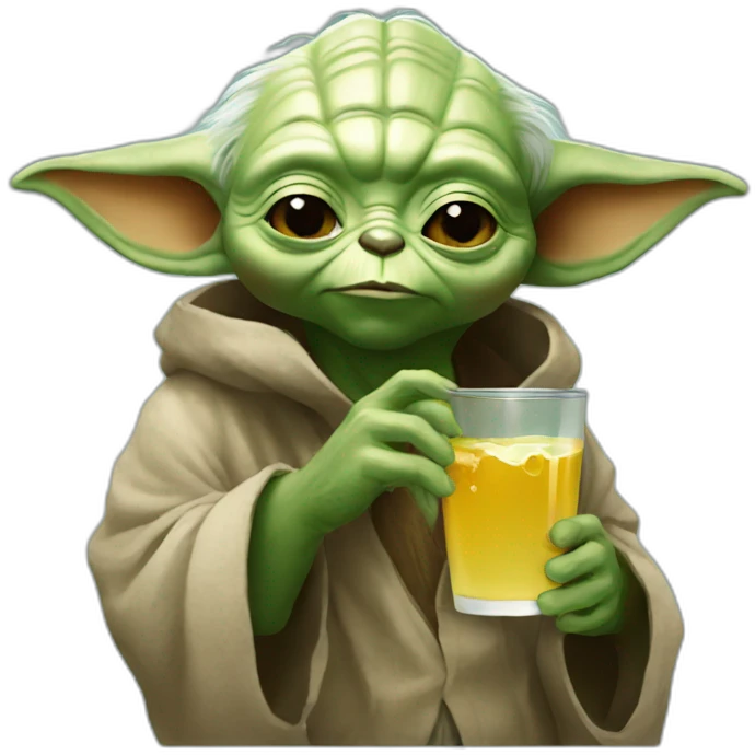 Yoda drinking a bear emoji
