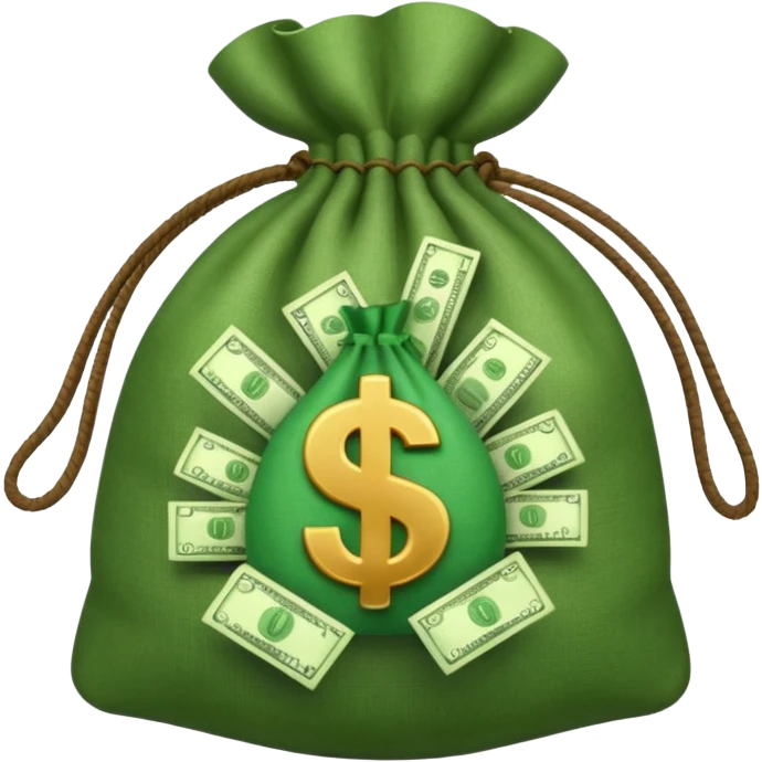 money bag emoji with no sign or face, with money poking out of it  emoji