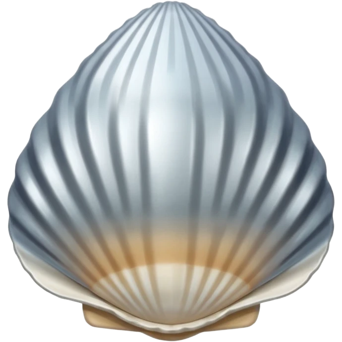 A seashell emoji made of polished silver chrome, smooth curved surface, reflective metallic highlights, elegant minimal design, iOS emoji style, centered, clean white background, soft lighting emoji