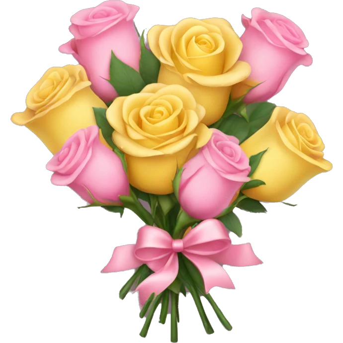 yellow rose bouquet with pink bow emoji