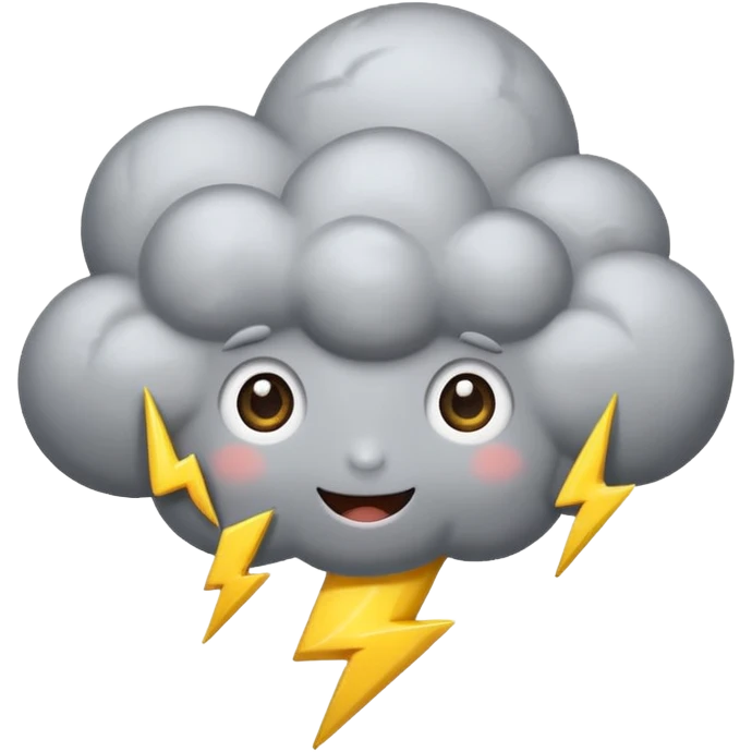 cute gray Thunderstorm Cloud, eyes, lightning bolt emoji