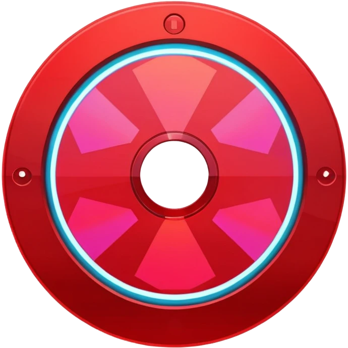 A minimalist CD disc with geometric pattern, neon glowing effect, red color emoji