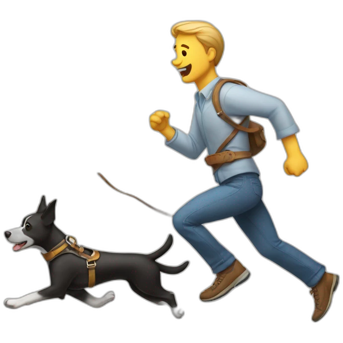 dog running with man with long belt emoji