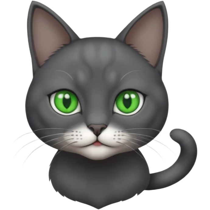 full body view of beautiful female solid dark grey cat with green eyes, grey face, white toes/paws and small white patch on her chest emoji