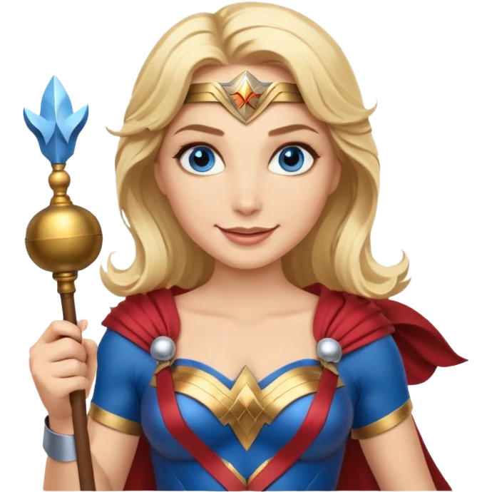 Blonde blue eyes Wonder Woman holding bell and baton emoji
