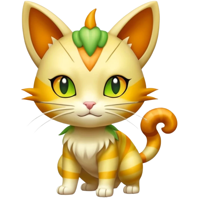 Shiny Cute Adorable Meowth-Delcatty-Bayleaf-Hybrid-Creature with pattern-markings emoji