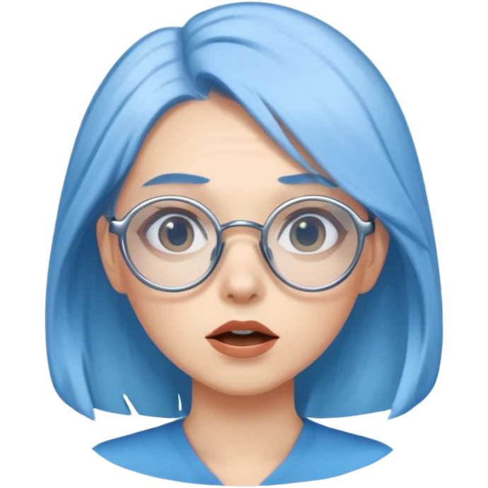 Mujer asombrada con cabello celeste y gafas azules cromadas emoji