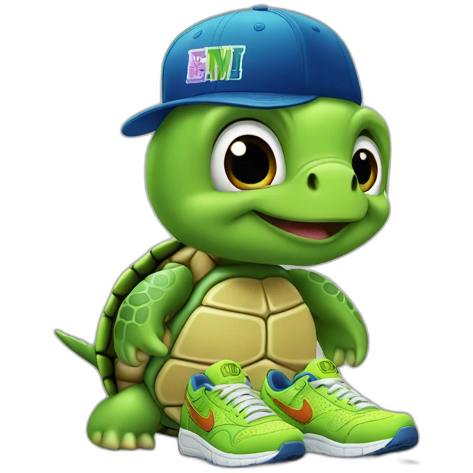 turtle with nike shoes on and a nyc cap emoji