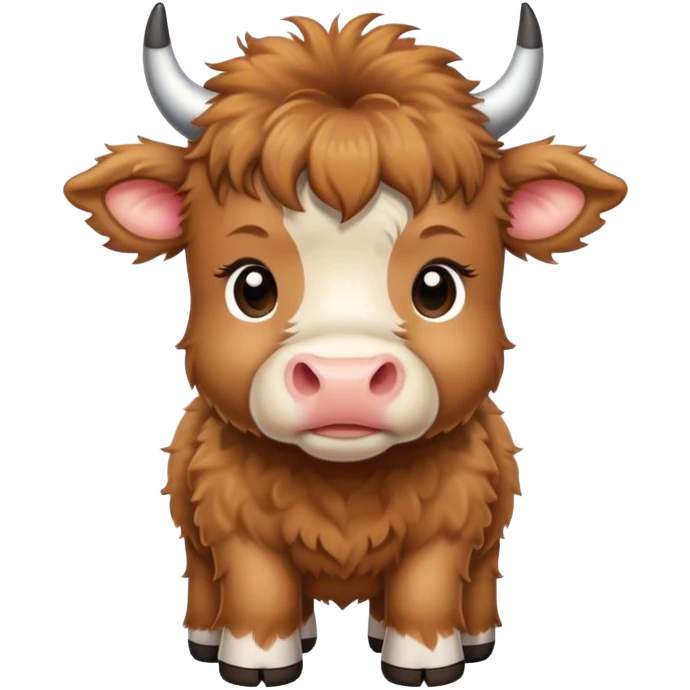 brown fluffy baby scottish cow with a small bow on head emoji