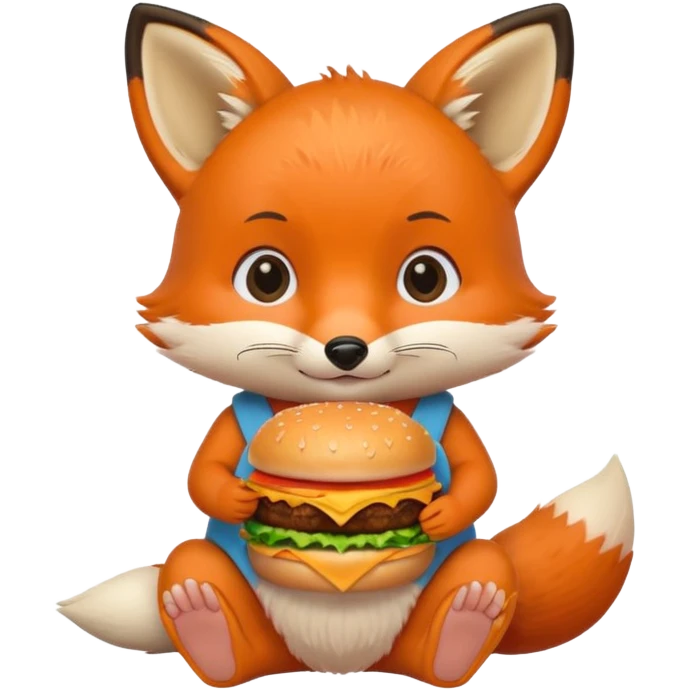 a sitting baby fox with a burger emoji