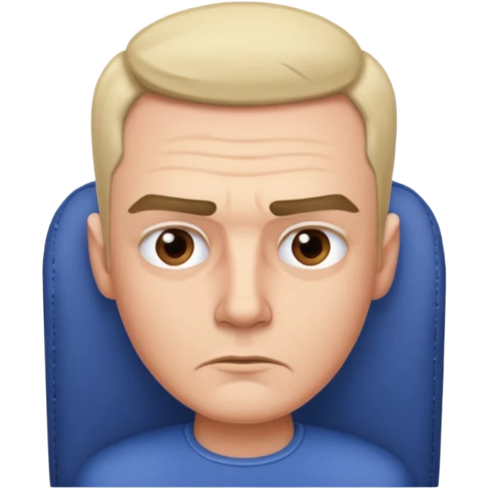 мужчина в кресле, брови нахмурены, он напряжен emoji