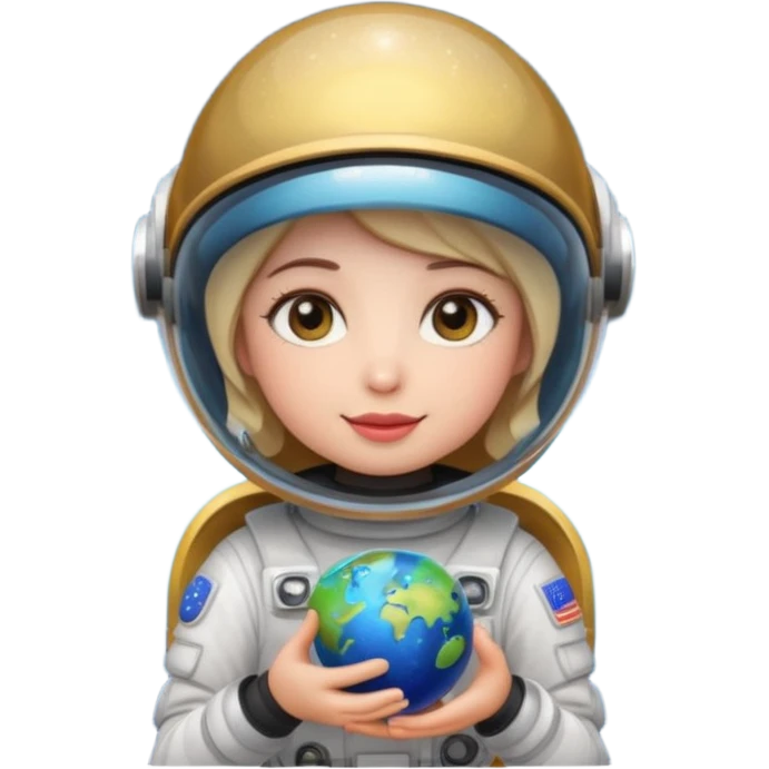 space molly as a cute emoji, holding a tiny planet, sparkly eyes, helmet, adorable emoji