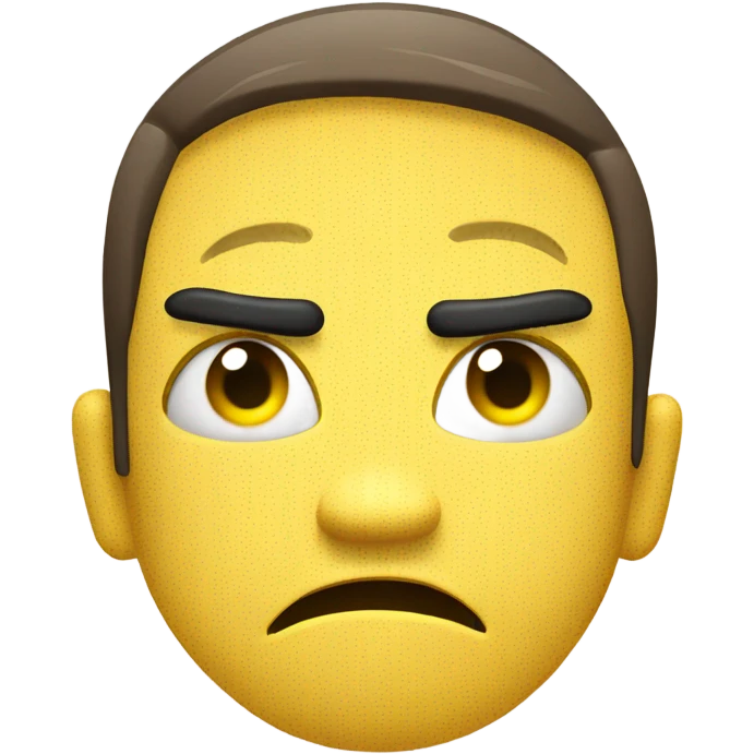 Angry emoyi jellow dot eyes only on one side beside and behind eachother giving a look of annoyed brows pulled up lips pouting a bit emoyi look emoji