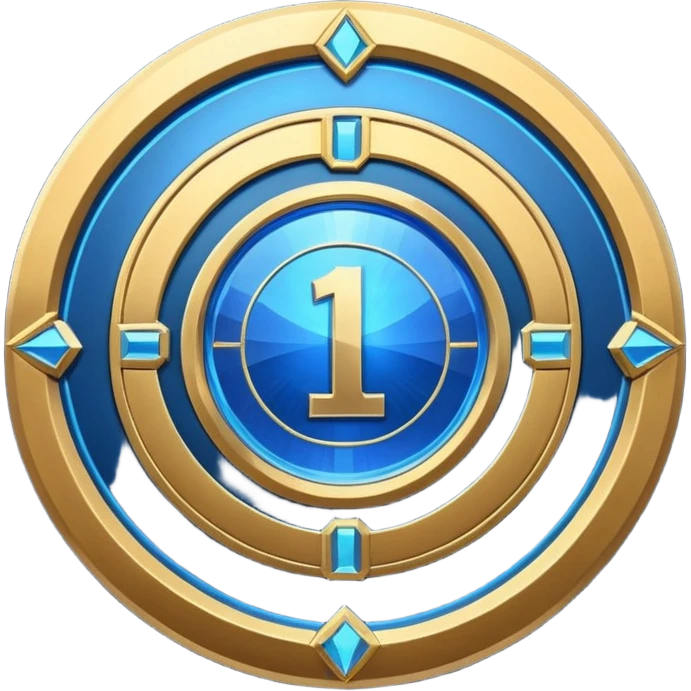 Futuristic achievement medal badge, circular shield emblem with engraved Roman numeral I and subtle “12M” detail, metallic gold and deep blue glow, sci-fi web3 game UI style, polished 3D game asset, soft energy aura, dark background, centered composition, high detail emoji
