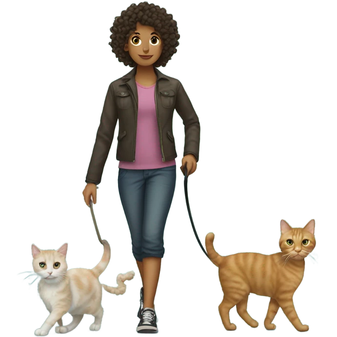 Curly head light skin walking a cat emoji