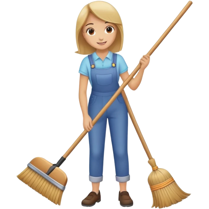 person sweeping the floor with a broom, cheerful and tidy emoji
