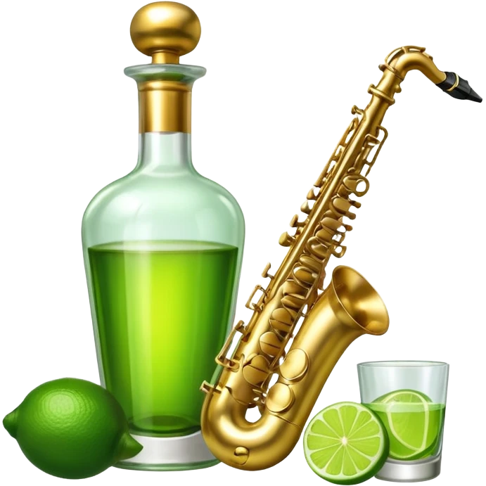 Tequila bottle with limes and a saxophone  emoji
