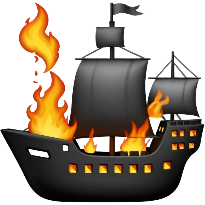 un barco en llamas blanco y negro  emoji