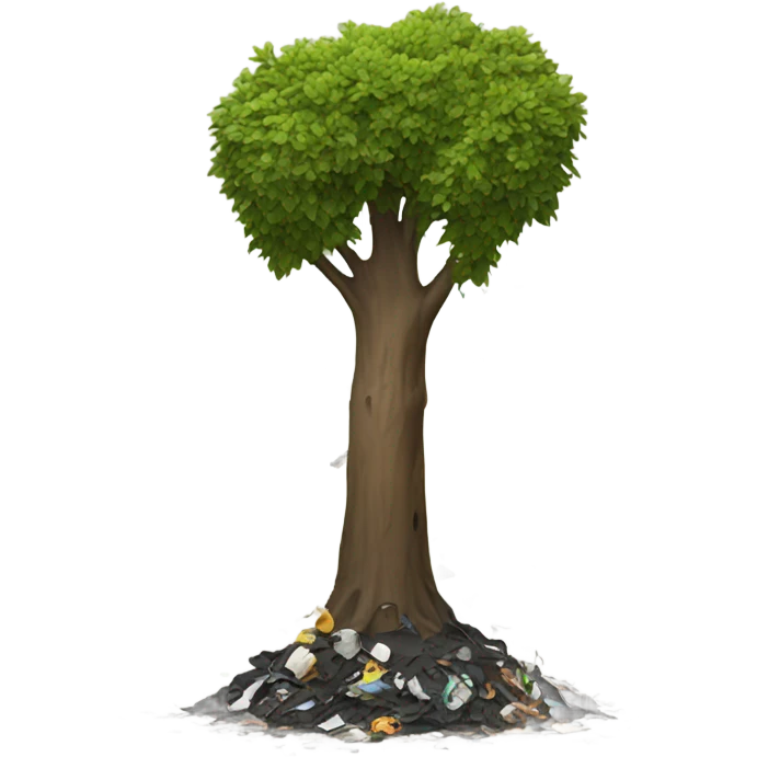 Polluted tree with trash by it's side emoji