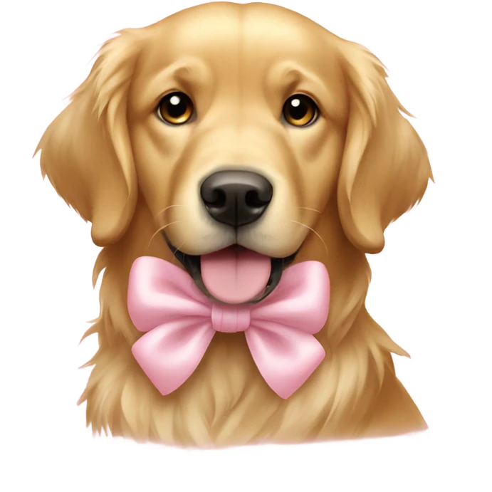 Golden retriever with light pink bow  emoji
