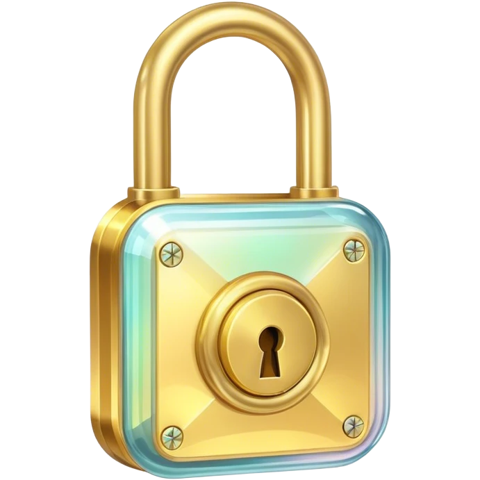 Holographic and glassmorphic golden lock emoji