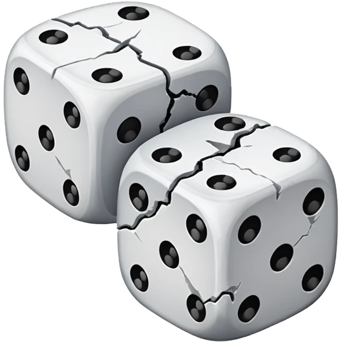 two dice, with one smashed emoji