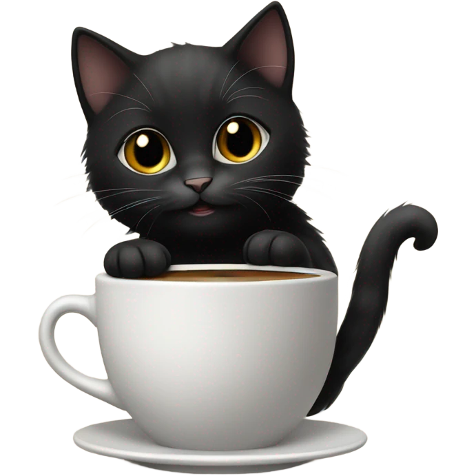 Black kitten with coffee emoji