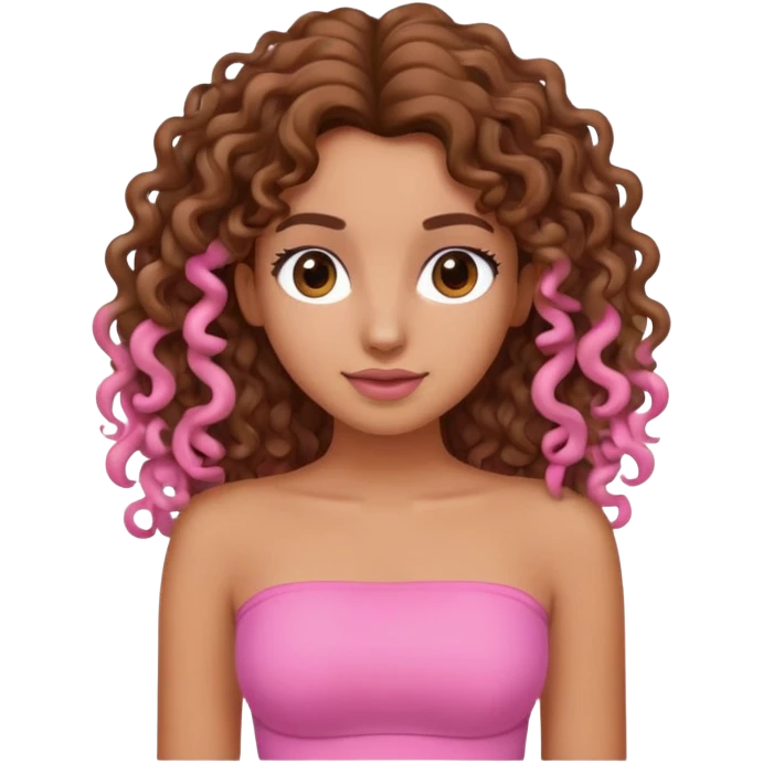 tan girl with long curly brown hair and pink tube top emoji